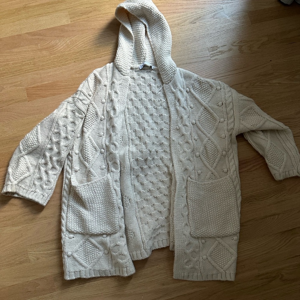 Zara Cream Knit Hooded Cardigan
